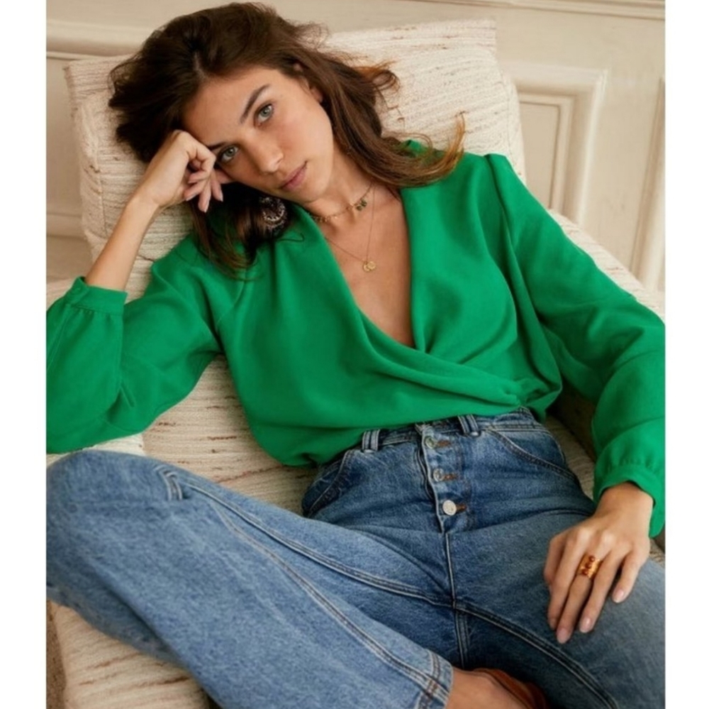 NWT Sezane Abelia Blouse in Green Flash size US 12 / Euro 44